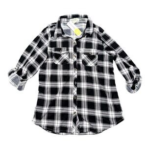 Passport Girls Marisol Roll Tab Button Down Shirt in Black, Size 12​​​​